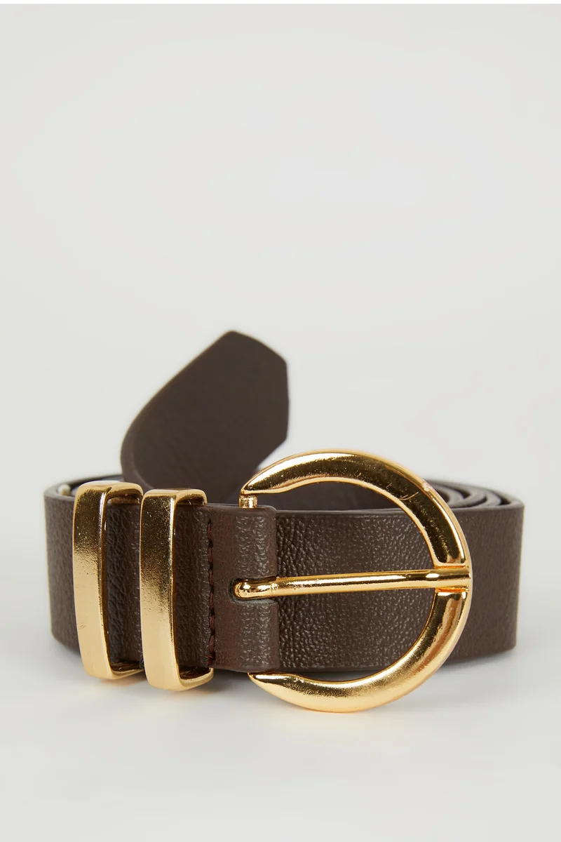 Woman Oval Buckle Faux Leather Belt
