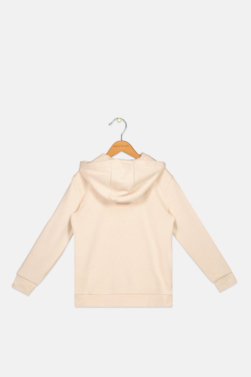 adidas Originals Kids Boy Sportswear Fit Long Sleeve Outdoor Hooded Sweatshirt, Beige - Image 2