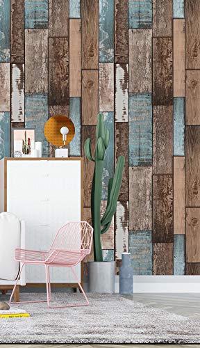 EeeComing 393"X17.7" Wood Wallpaper Peel and Stick Wood Look Grain Plank Contact Paper Vintage Wall Paper Stick and Peel Self Adhesive Removable Wallpaper Rustic Distressed Faux Vinyl Roll - Image 2
