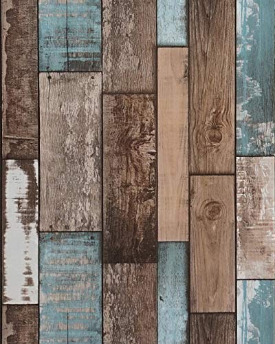 EeeComing 393"X17.7" Wood Wallpaper Peel and Stick Wood Look Grain Plank Contact Paper Vintage Wall Paper Stick and Peel Self Adhesive Removable Wallpaper Rustic Distressed Faux Vinyl Roll - Image 1