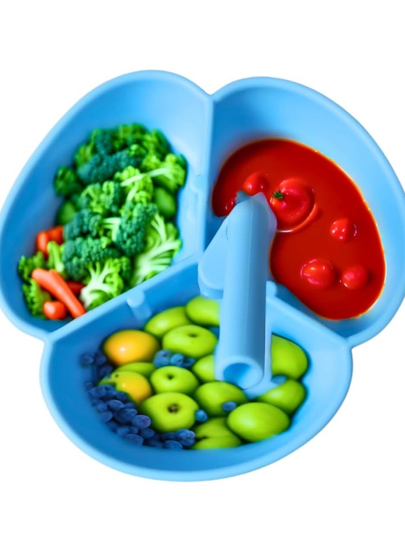 Premium Silicone Food Bowl with Suction Base, 3-Compartment Silicone Divided Plate, Plate with Suction Cup, Non-Slip Food Plate, BPA Free, 3-Spot Divided (Light Blue) - Image 3