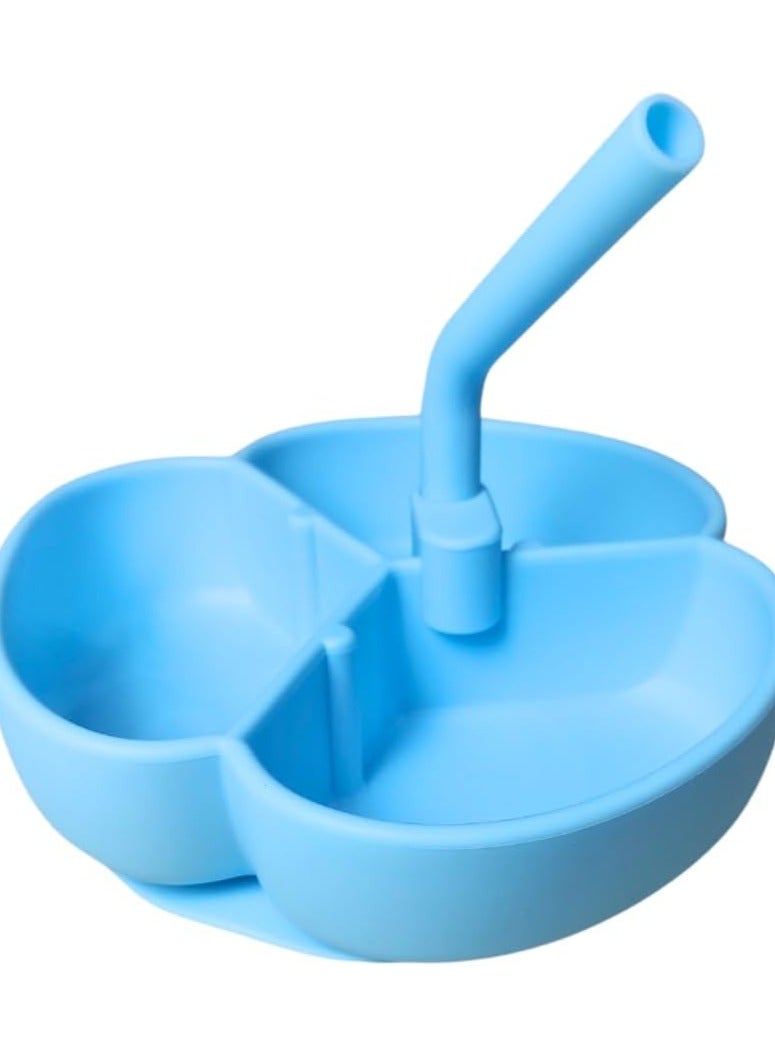 Premium Silicone Food Bowl with Suction Base, 3-Compartment Silicone Divided Plate, Plate with Suction Cup, Non-Slip Food Plate, BPA Free, 3-Spot Divided (Light Blue) - Image 4