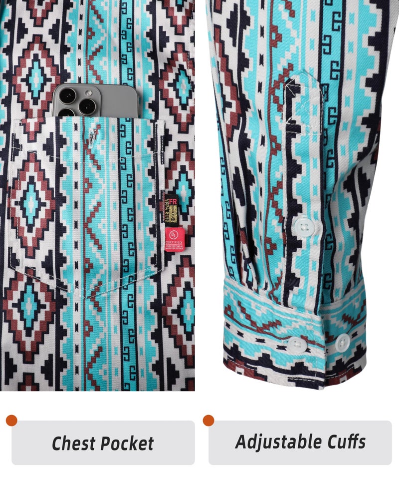 BOCOMAL FR Shirts Printed Bohemia Button Down Flame Resistant NFPA2112 CAT2 Work Shirt - Image 5