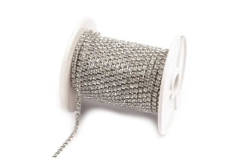Mohan Shoppe Stone Chain Cup Chain Rhinestone Chain for jewllery Making etc. - Size- 6,12,16 no.Pack of 5 Meters (6 no.(1mm), Silver) - Image 1