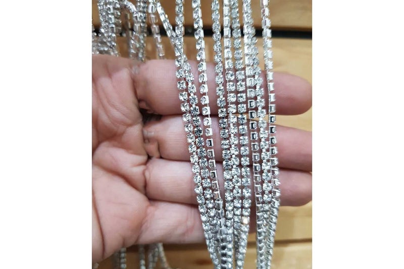 Mohan Shoppe Stone Chain Cup Chain Rhinestone Chain for jewllery Making etc. - Size- 6,12,16 no.Pack of 5 Meters (6 no.(1mm), Silver) - Image 5