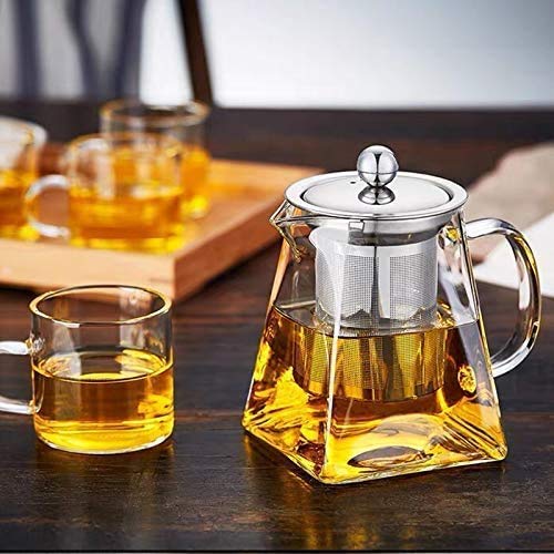 ZROY ENTERPRISE Borosilicate Glass Square Tea Pot with Heat Resistant Stainless Steel Infuser Perfect for Tea and Coffee Maker, Clear Glass Kettle with 4 Cups (750 ML, Square Kettle with Cups) - Image 3