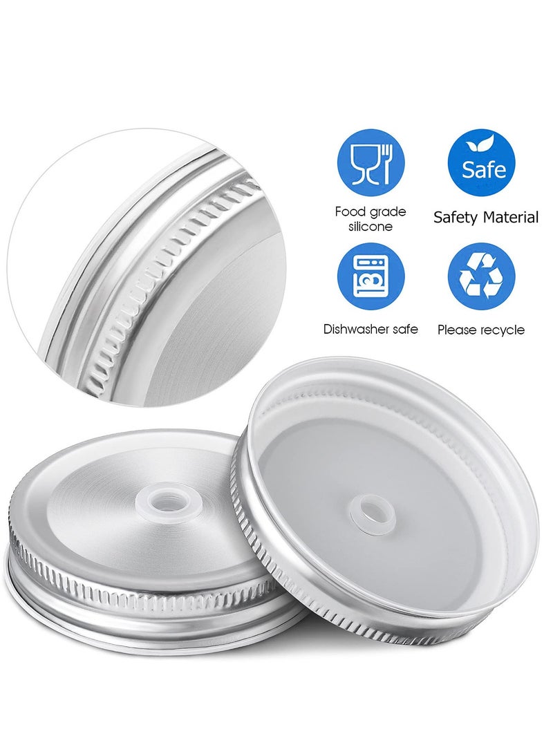 SYOSI 6 عبوات أغطية تعليب من الفولاذ المقاوم للصدأ بأغطية زجاجات محكمة مع فتحة شفاطة معدنية فضية مقاس 70 ملم فم واسع مقاوم للتسرب ودائم يناسب جرار التخزين فضي - Image 2