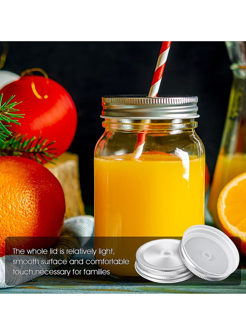 SYOSI 6 عبوات أغطية تعليب من الفولاذ المقاوم للصدأ بأغطية زجاجات محكمة مع فتحة شفاطة معدنية فضية مقاس 70 ملم فم واسع مقاوم للتسرب ودائم يناسب جرار التخزين فضي - Image 3