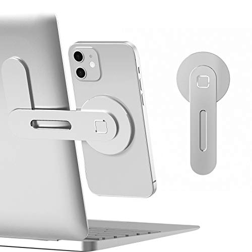 CloudValley Magnetic Phone Holder for Laptop Designed for iPhone 17/16/15/14/13/12 MagSafe, Adjustable Phone Monitor Side Mount, Slim Portable Foldable Computer Expansion Bracket, Silver - Image 1