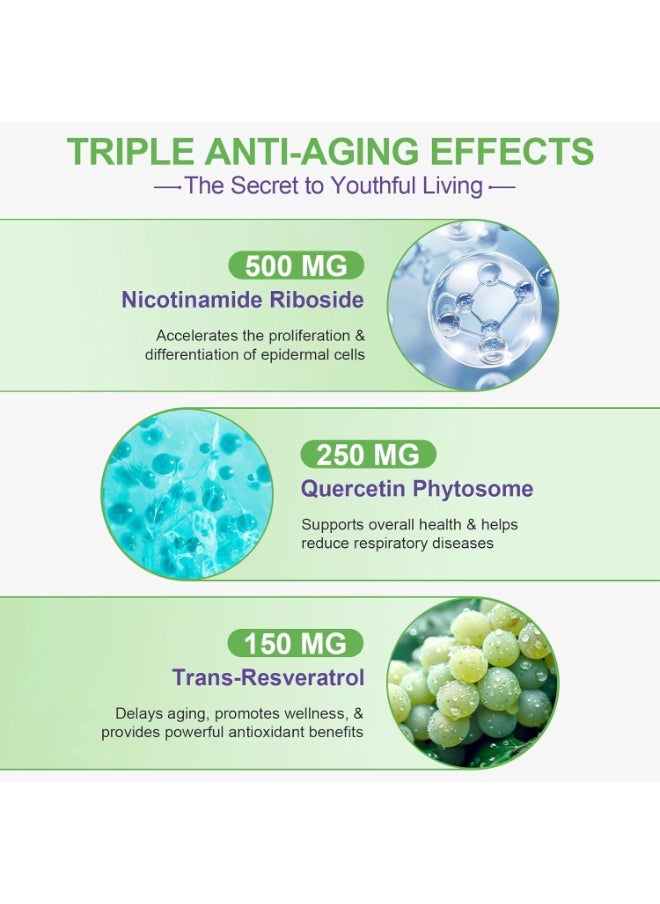 NAD 80 Capsules High Purity NAD+ Supplement with Nicotinamide Riboside & Resveratrol for Energy, Vitality, Anti-Aging, Focus & DNA Repair.  - Image 4