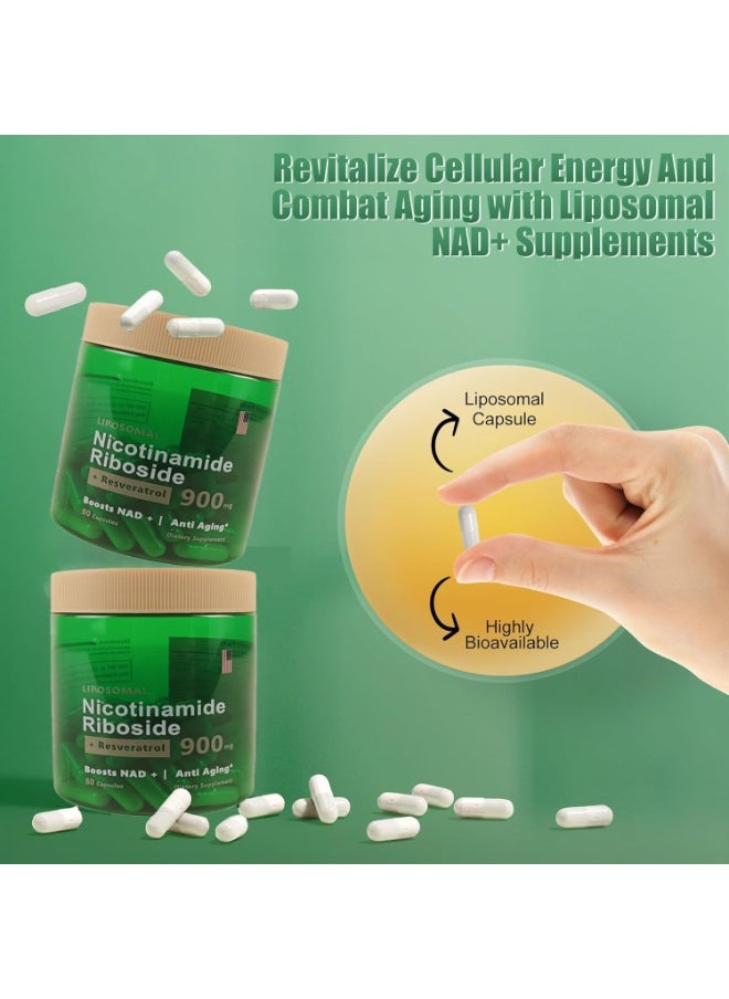 NAD 80 Capsules High Purity NAD+ Supplement with Nicotinamide Riboside & Resveratrol for Energy, Vitality, Anti-Aging, Focus & DNA Repair.  - Image 2