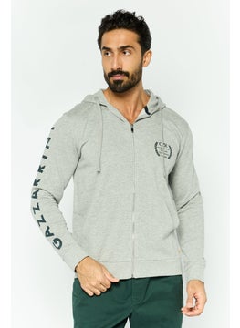 Gazzarrini Men Hooded Brand Logo Long Sleeve Sweatshirt, Grey  - Image 1