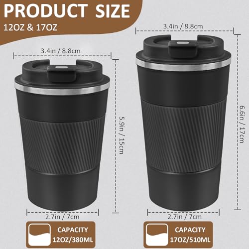 ATZNZIK 4 Pack Insulated Coffee Mug with Lid 12oz Travel Coffee Tumbler Stainless Steel Reusable Coffee Cups Thermal Coffee Mug for Hot and Iced Cold Drinks, Black - Image 2