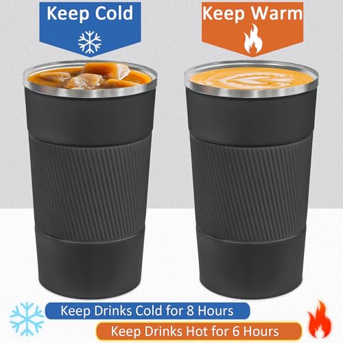 ATZNZIK 4 Pack Insulated Coffee Mug with Lid 12oz Travel Coffee Tumbler Stainless Steel Reusable Coffee Cups Thermal Coffee Mug for Hot and Iced Cold Drinks, Black - Image 5