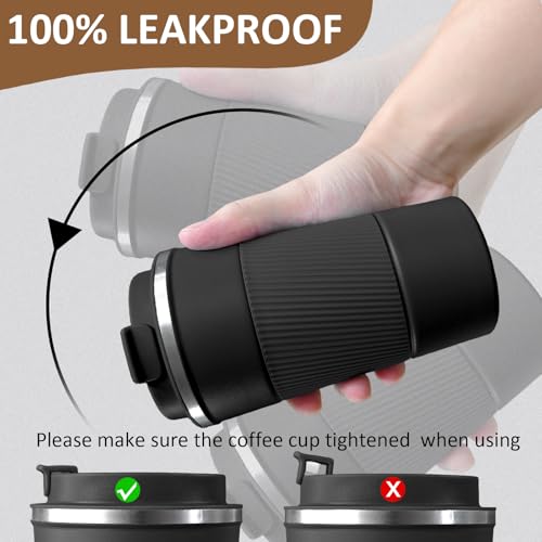 ATZNZIK 4 Pack Insulated Coffee Mug with Lid 12oz Travel Coffee Tumbler Stainless Steel Reusable Coffee Cups Thermal Coffee Mug for Hot and Iced Cold Drinks, Black - Image 4