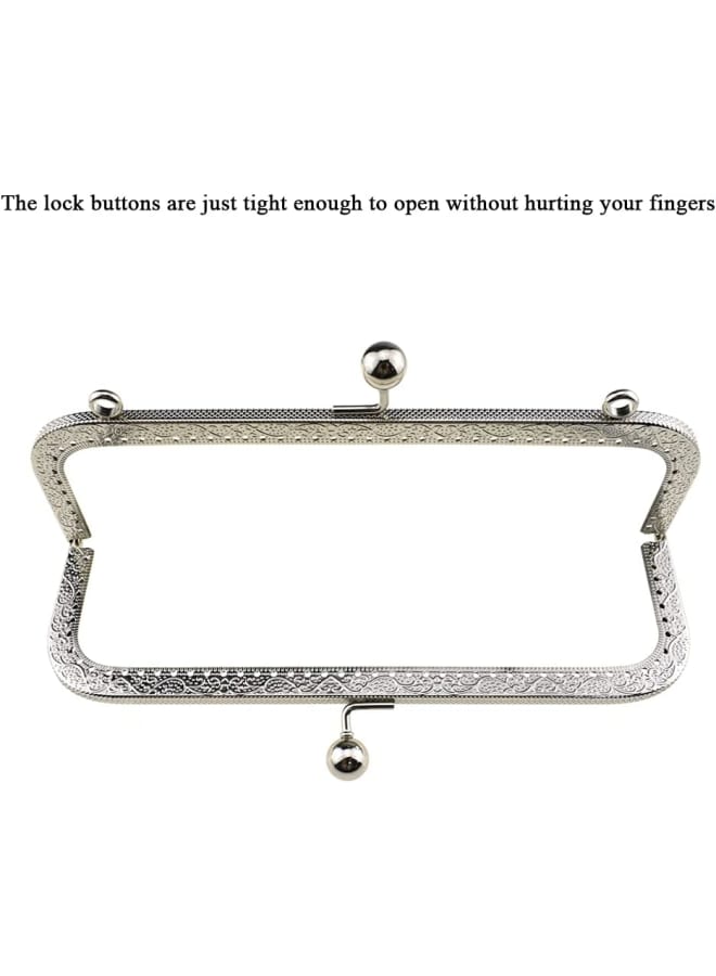 Purse Square Bag Kiss Clasp Frame Lock 20cm Diameter Rectangle Clutch Metal Vintage Latch Clip Smooth Open Close Sturdy No Scratch Loose Gap for DIY Crochet Fabric Coin Leather Bag 2pcs Silver - Image 3