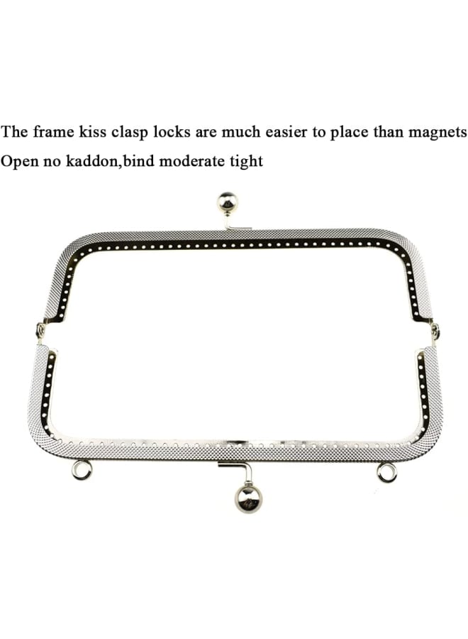 Purse Square Bag Kiss Clasp Frame Lock 20cm Diameter Rectangle Clutch Metal Vintage Latch Clip Smooth Open Close Sturdy No Scratch Loose Gap for DIY Crochet Fabric Coin Leather Bag 2pcs Silver - Image 4