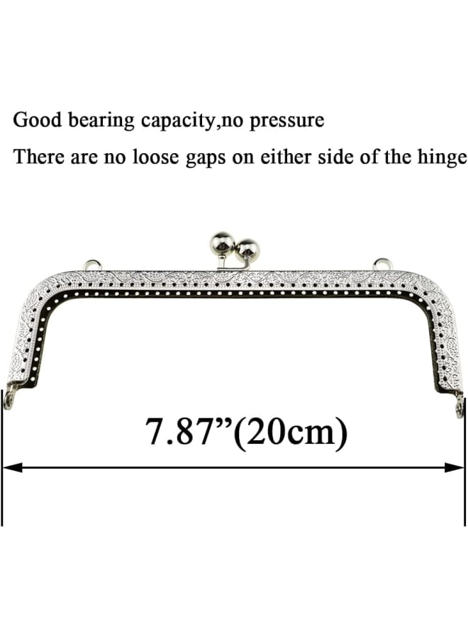 Purse Square Bag Kiss Clasp Frame Lock 20cm Diameter Rectangle Clutch Metal Vintage Latch Clip Smooth Open Close Sturdy No Scratch Loose Gap for DIY Crochet Fabric Coin Leather Bag 2pcs Silver - Image 2