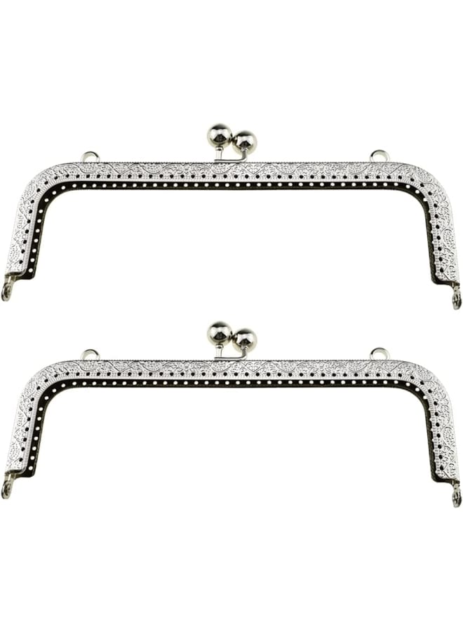 Purse Square Bag Kiss Clasp Frame Lock 20cm Diameter Rectangle Clutch Metal Vintage Latch Clip Smooth Open Close Sturdy No Scratch Loose Gap for DIY Crochet Fabric Coin Leather Bag 2pcs Silver - Image 1