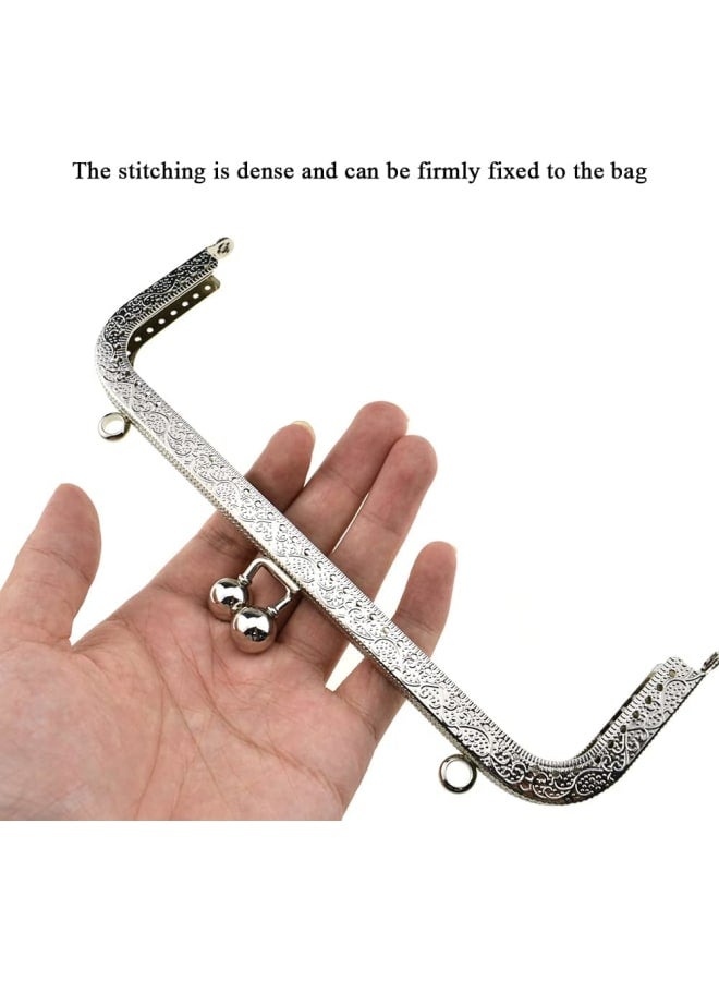Purse Square Bag Kiss Clasp Frame Lock 20cm Diameter Rectangle Clutch Metal Vintage Latch Clip Smooth Open Close Sturdy No Scratch Loose Gap for DIY Crochet Fabric Coin Leather Bag 2pcs Silver - Image 5