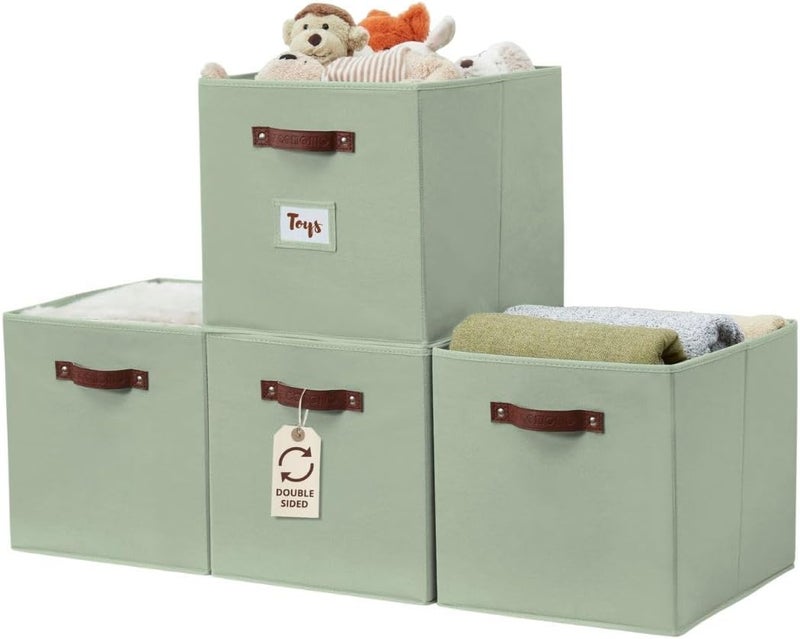 DECOMOMO Storage Basket 13x15x13 Baskets Storage Organization, Bins with Labels (Kallax/ 4pcs, Sage Green) - Image 1