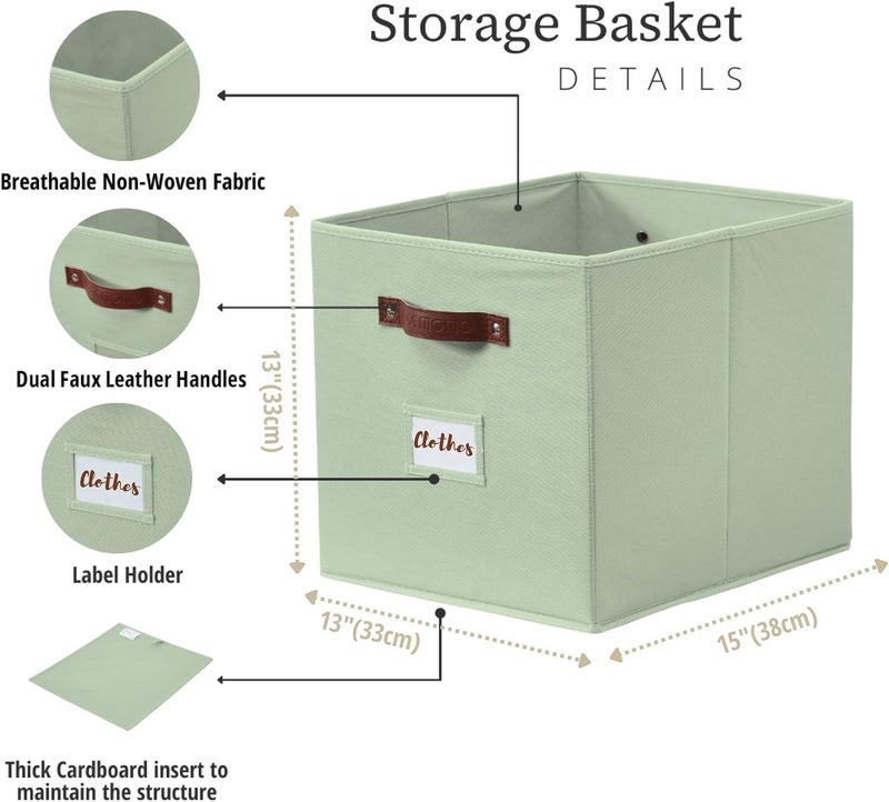 DECOMOMO Storage Basket 13x15x13 Baskets Storage Organization, Bins with Labels (Kallax/ 4pcs, Sage Green) - Image 3