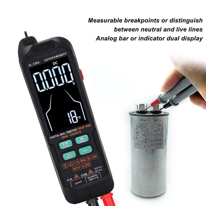 Digital Multimeter 6000 Counts, AC t Voltmeter Tester, Capacitance Ohm Diode Multimeter with Backlit Sn, Auto Ranging Voltmeter for Home Car Electronics Repair - Image 4