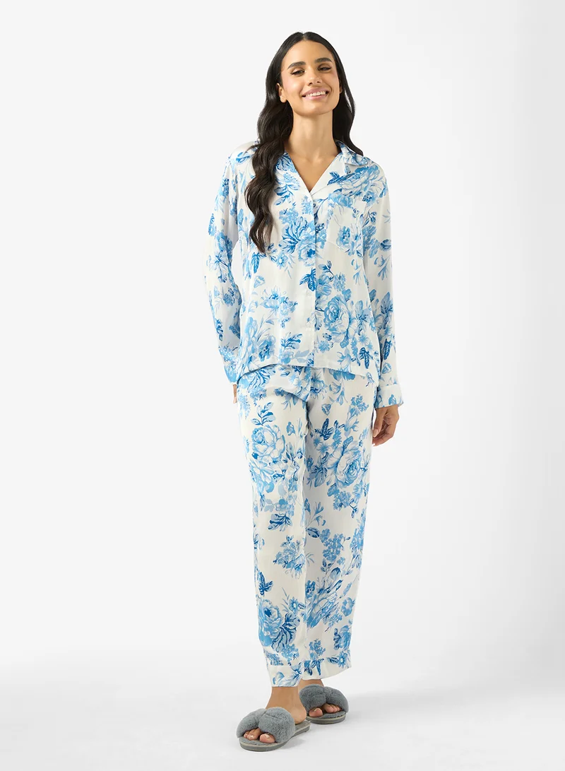 Ginger Floral Print Relaxed Fit Shirt & Pyjama Set