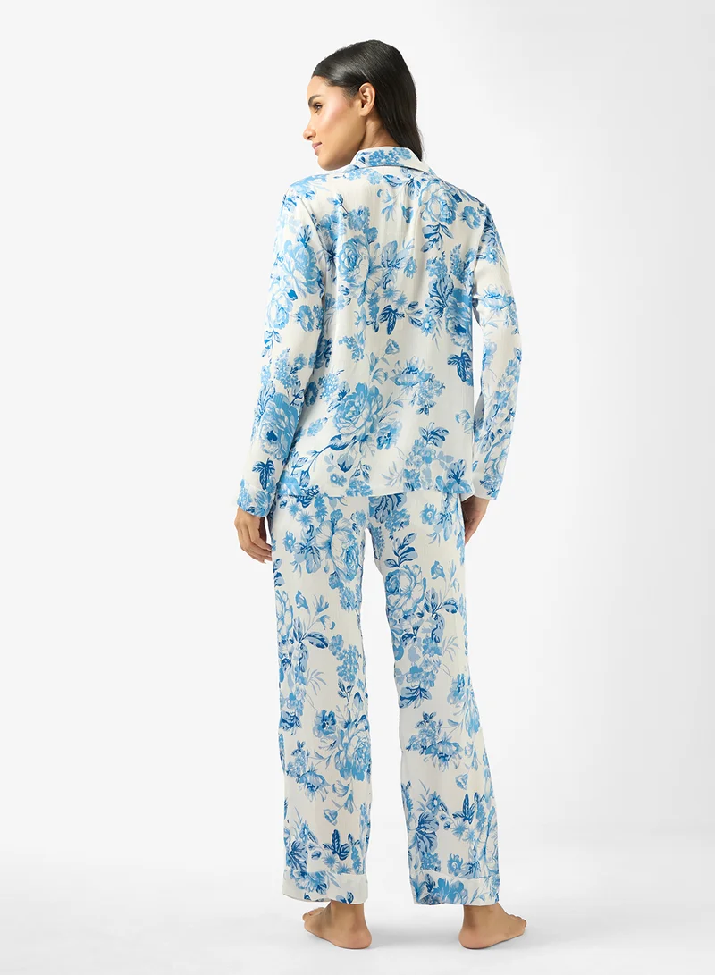 Ginger Floral Print Relaxed Fit Shirt & Pyjama Set