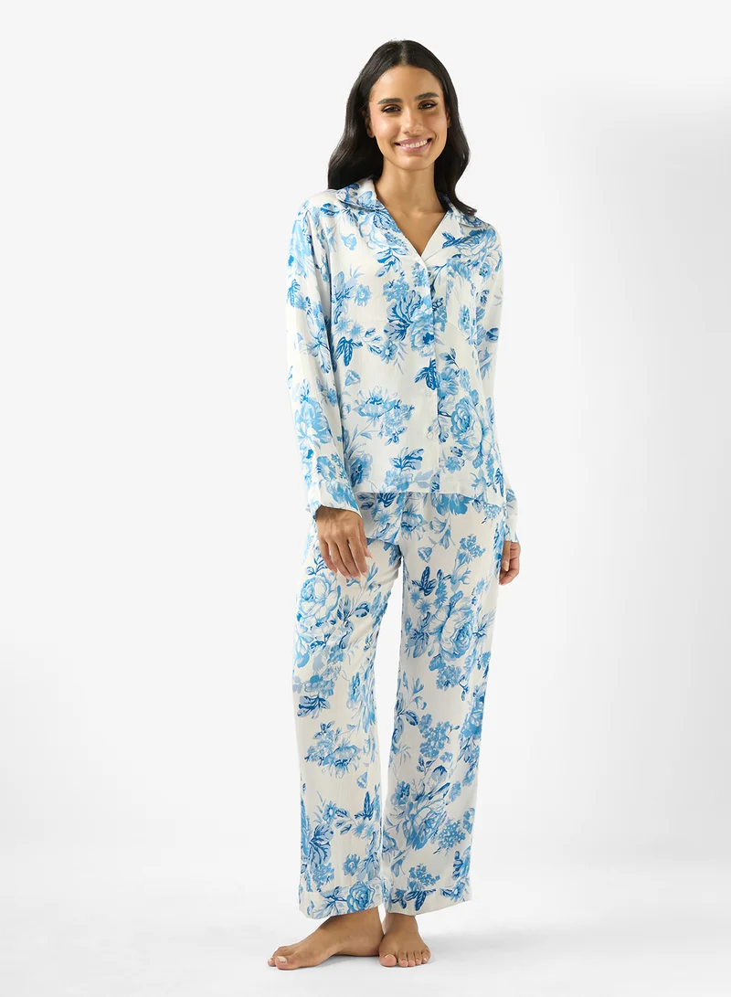 Ginger Floral Print Relaxed Fit Shirt & Pyjama Set