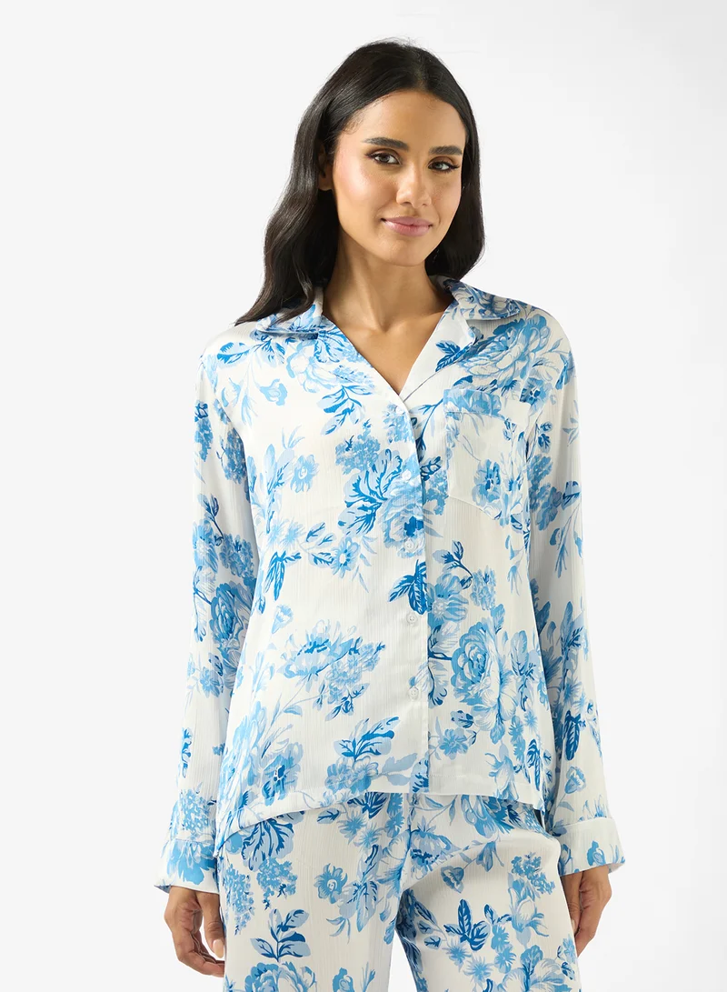 Ginger Floral Print Relaxed Fit Shirt & Pyjama Set