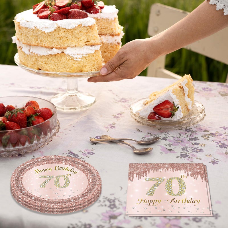 Juhap 70th Birthday Decorations, Rose Gold Birthday Party Supplies Include 20Pcs Plates 20Pcs Napkins Sweet Seventy Year Old Party Tableware for Girl Ladies Women - Image 5
