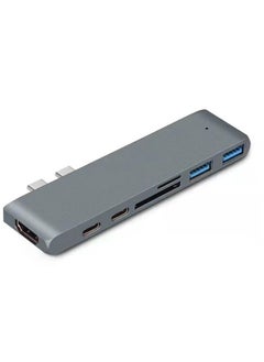 Excefore Dual Type-C USB 3.0 Hub Adapter Laptop Docking Station Dual Monitor HDMI Splitter Grey  - Image 1