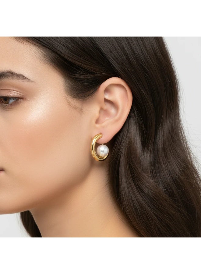Bariq The Amara Pearl Hoops - Tarnish Free - Image 3