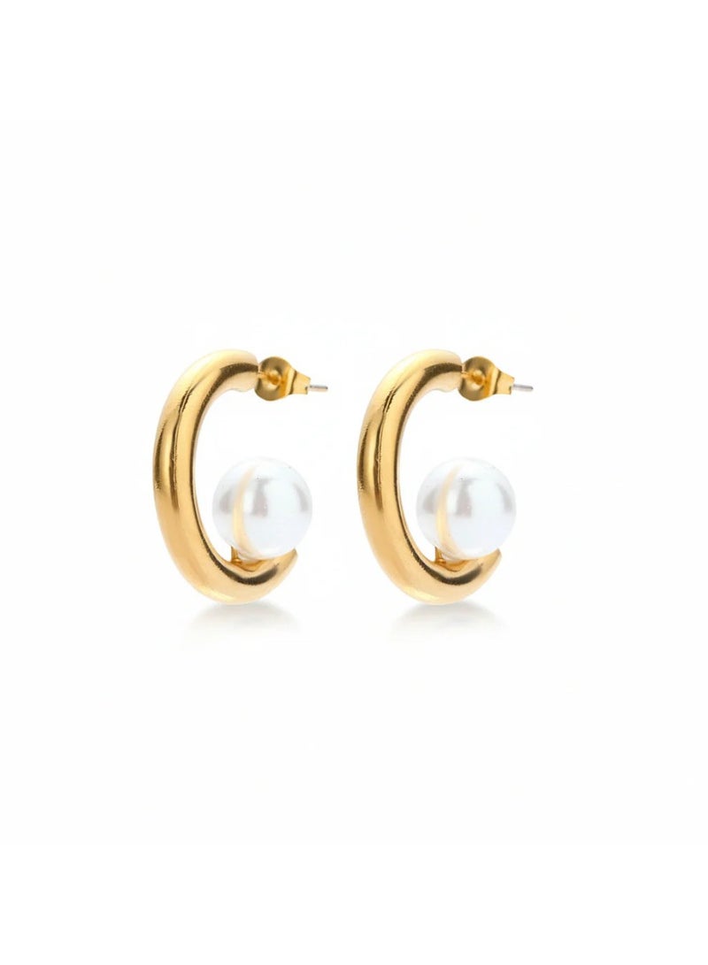 Bariq The Amara Pearl Hoops - Tarnish Free - Image 1
