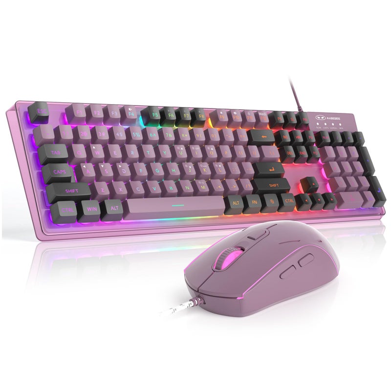 MageGee Gaming Keyboard and Mouse Combo, K1 RGB LED Backlit Keyboard with 104 Key Computer PC Gaming Keyboard for PC/Laptop (Blackcurrant) - Image 1