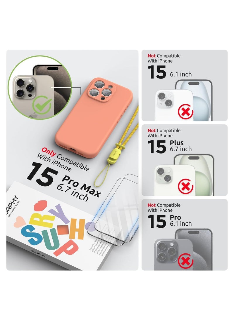 Raxoom Design for iPhone 15 Pro Max Case, Liquid Silicone [2 x Screen Protectors & 1 x Lanyard] Protection for Each Lens Shockproof Cover for iPhone 15 Pro Max 6.7 inch 2023, Orange Sorbet - Image 2