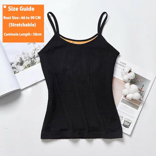 HSR Women's Thermal Underwear Tops Thicken Plus Velvet Camisole Apricot Sexy Stretchy Slim-Fit Body Shaper Vest Shirt (Free Size) (Bust Size : 66 to 90 CM) (Black) Stretchable - Image 4