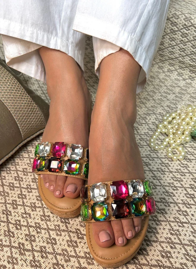 Sandal Stories SANDAL STORIES PU Wedge Sandals with Embellished Straps