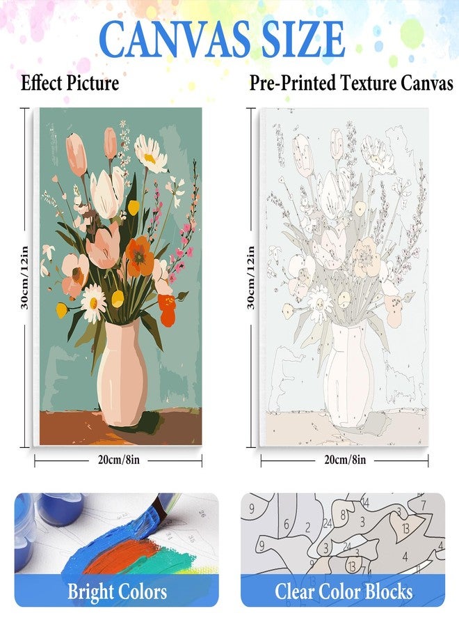 PRASIO 4 Pack Framed Paint by Numbers Kit for Adults with Wooden Easel, Flowers Easy Paint by Number Kits with Frame, Acrylic Watercolor Adult Paint by Number Kits on Canvas Framed for Home Decor 8x12 Inch - Image 4