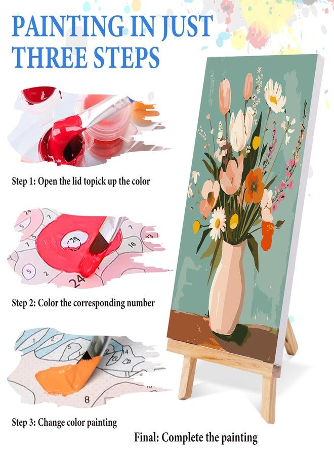 PRASIO 4 Pack Framed Paint by Numbers Kit for Adults with Wooden Easel, Flowers Easy Paint by Number Kits with Frame, Acrylic Watercolor Adult Paint by Number Kits on Canvas Framed for Home Decor 8x12 Inch - Image 5