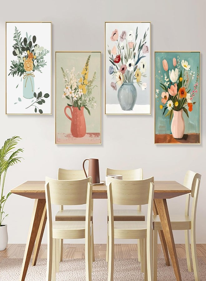 PRASIO 4 Pack Framed Paint by Numbers Kit for Adults with Wooden Easel, Flowers Easy Paint by Number Kits with Frame, Acrylic Watercolor Adult Paint by Number Kits on Canvas Framed for Home Decor 8x12 Inch - Image 2