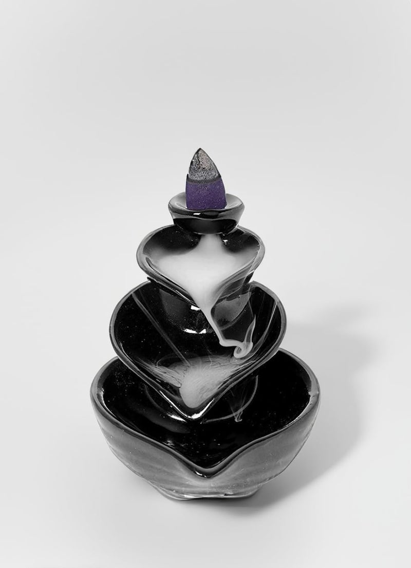 HC VILLA Ceramic Smoke Backflow with 10 Free Cones Incense Holder | Spiritual Showpiece for Temple, Pooja, Meditation, Yoga, Relaxation, Aromatherapy | Home & Office Décor (Black) - Image 1