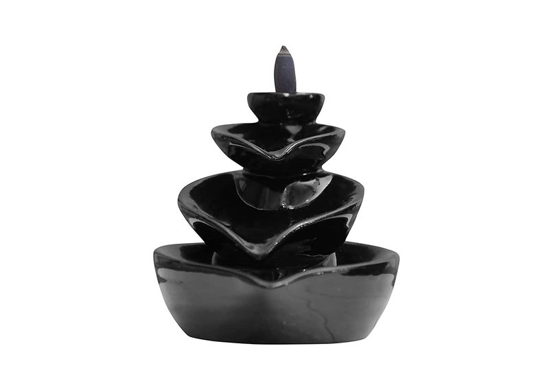 HC VILLA Ceramic Smoke Backflow with 10 Free Cones Incense Holder | Spiritual Showpiece for Temple, Pooja, Meditation, Yoga, Relaxation, Aromatherapy | Home & Office Décor (Black) - Image 2