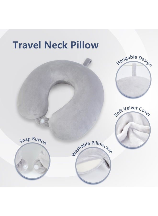 Elvodosia Travel Pillow, Memory Foam Neck Pillow for Traveling, U Shape Neck Pillow Airplane Portable Flight Pillow Adult Travel Neck Pillow for Plane Train Car Home Office - Grey - Image 3