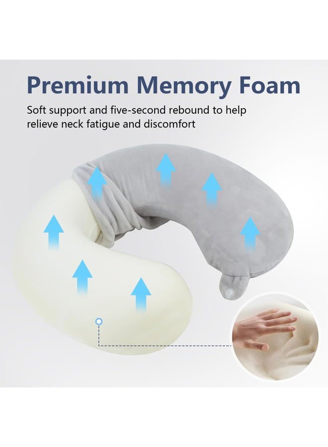 Elvodosia Travel Pillow, Memory Foam Neck Pillow for Traveling, U Shape Neck Pillow Airplane Portable Flight Pillow Adult Travel Neck Pillow for Plane Train Car Home Office - Grey - Image 2