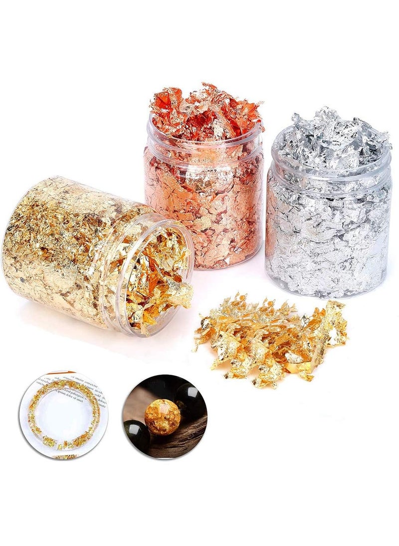 ASK VARK WALA ASK VARK WALA 45g Foil Flakes 3 Bottles Gold Leaf Flakes Gold Foil Copper Leaf Silver Leaf Metallic Foil Flakes with Tweezer for DIY Craft Art Projects Picture Frames Makeup  - Image 5