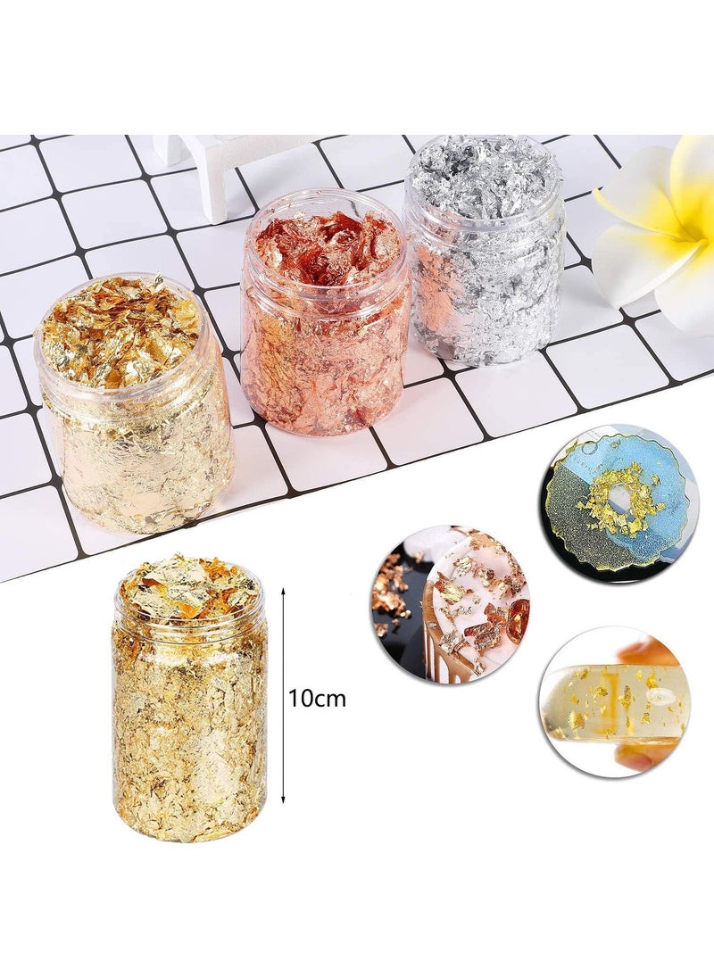 ASK VARK WALA ASK VARK WALA 45g Foil Flakes 3 Bottles Gold Leaf Flakes Gold Foil Copper Leaf Silver Leaf Metallic Foil Flakes with Tweezer for DIY Craft Art Projects Picture Frames Makeup  - Image 4