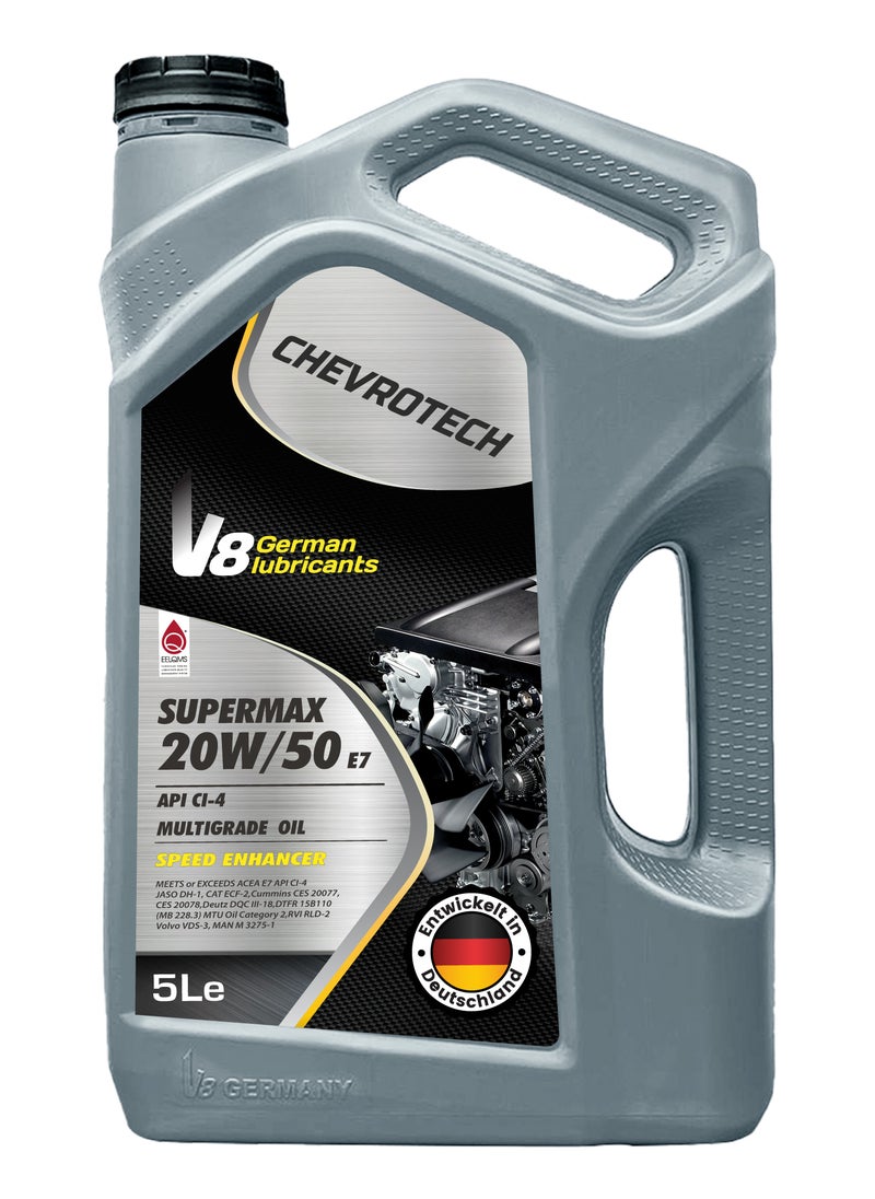 V8 German Lubricants Supermax 20W-50 E7 Multigrade Engine Oil, API CI-4, Speed Enhancer for Diesel Engines, European Engine Quality (5L) - pzsku/ZE785C377517B25B26E88Z/45/_/1734352161/0650ec72-bcc9-4e7d-8914-b02d7a7244b6