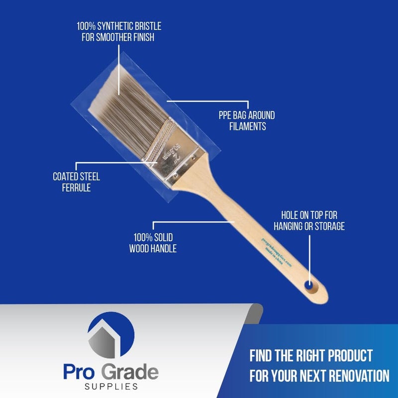 Pro-Grade Paint Brush Set - 3-Pack - 2" Angle Brushes for All Latex and Oil Paints & Stains - Home Improvement - Interior & Exterior Use - Image 3